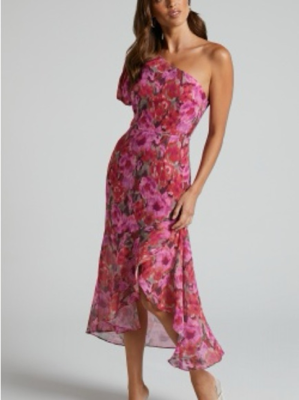 Showpo Pink Floral CLABELLE MIDI DRESS